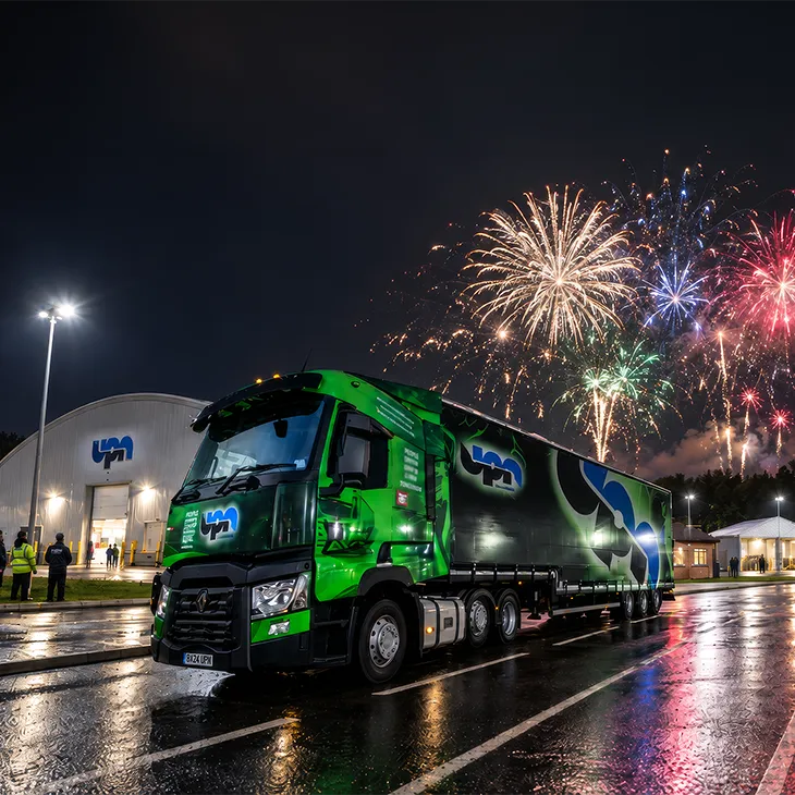 Fireworks above a UPN lorry at SmartHUB during the 25th anniversary celebration