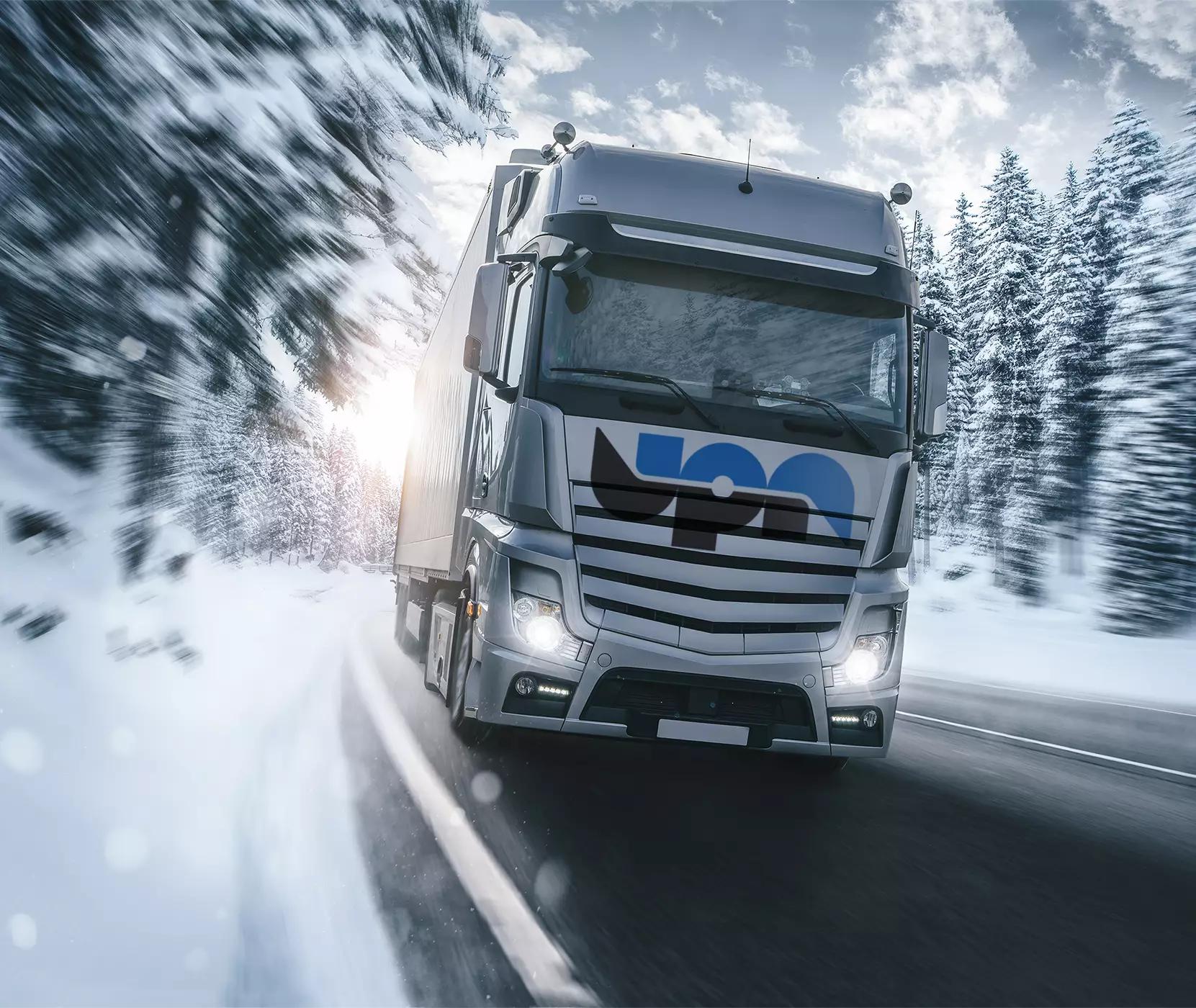 UPN truck driving on winter road